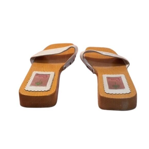 Lilly Pulitzer Size 10 Womens White Leather Wood Slide Sandals Made In Italy - Picture 4 of 10
